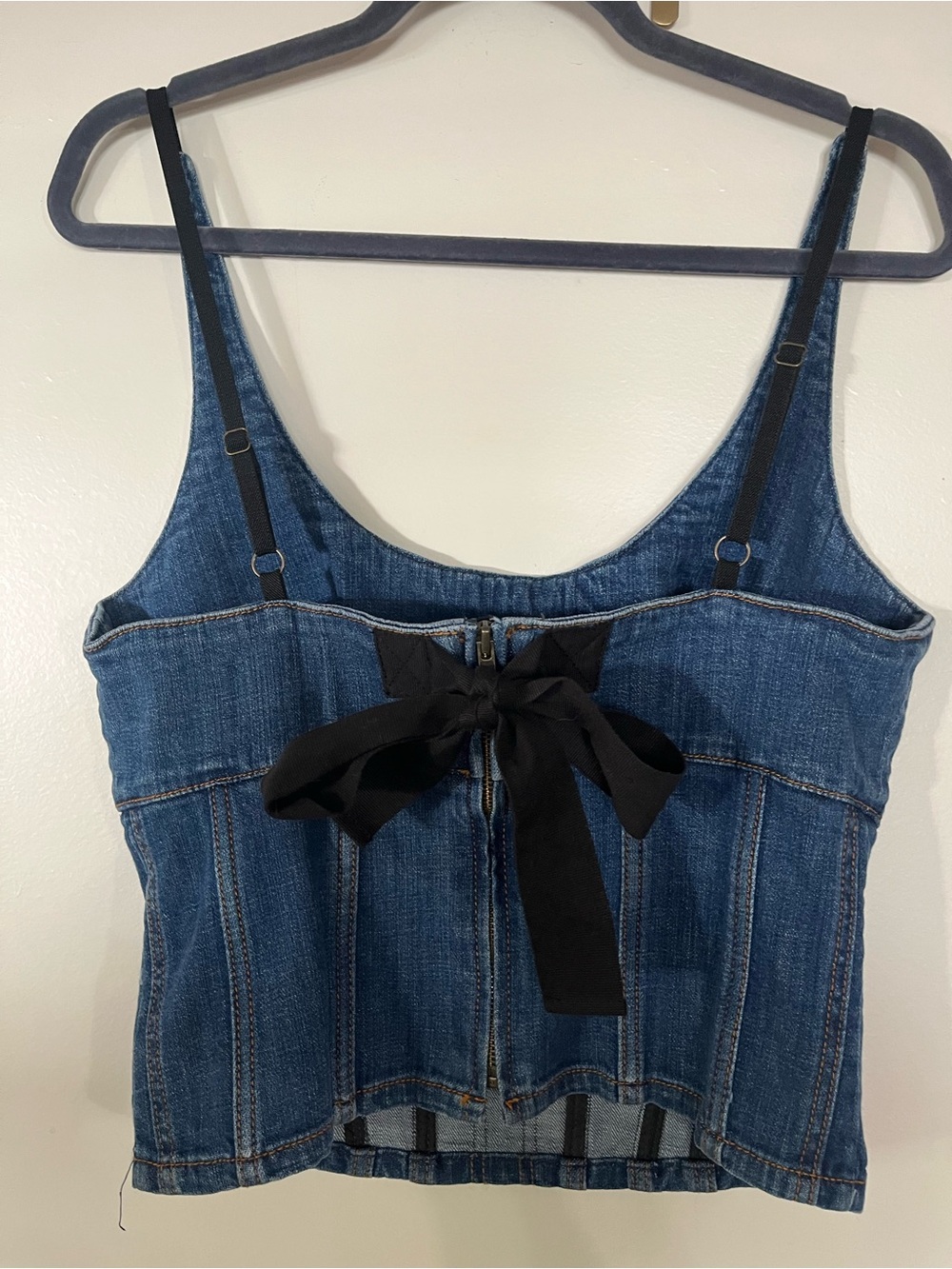 Anthropologie Maeve Denim Corset Top With Black Bow Size 12